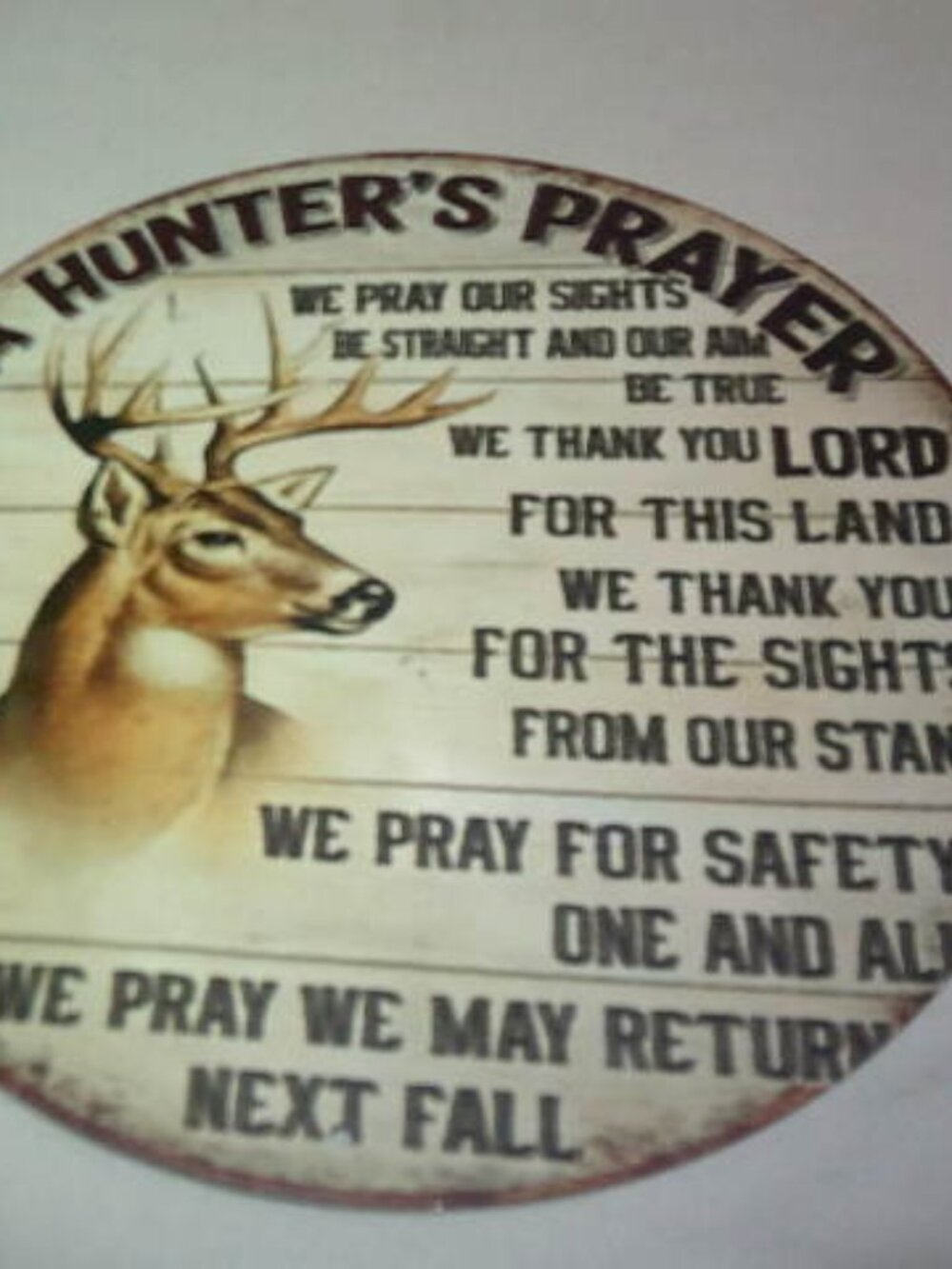 A HUNTER'S PRAYER DEER METAL ROUND SIGN 8 BY 8 INCHES WALL HANGING 🦒
